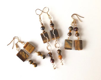 Tiger eye earrings. Long earrings. Dangling earrings. Gifts.