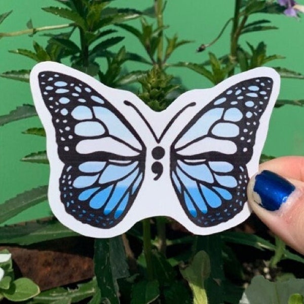 Gay Butterfly - Pride Sticker - Semicolon Butterfly Sticker - Mental Health Awareness - End The Stigma - UV Rated - Waterproof