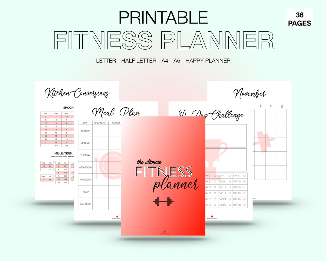 Fitness Planner Printable, Printable Health and Fitness, Workout ...