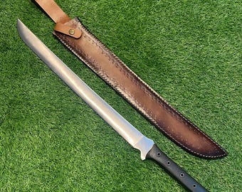 Handmade 512 Layer Damascus Steel Machete Sword | 20 Inch Blade | Leather Sheath | Outdoor Survival Tool, Gift For Him