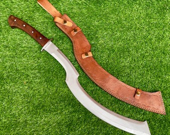 Hand Forged Khopesh Machete: 1095 High Carbon Steel, Full Tang, Leather Wrapped