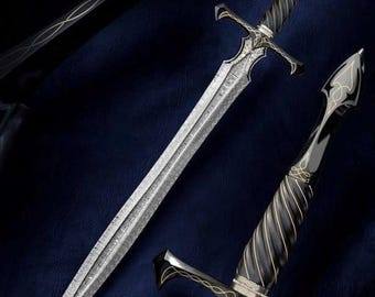 Hand-Forged Damascus Steel Viking Sword: Personalized Replica with Leather Sheath