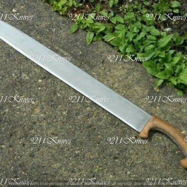 handmade 26.5" D2 Steel Hunting Predator Machete Sword - OLIVE WOOD Handle - Leather Sheath - Beautiful Gift