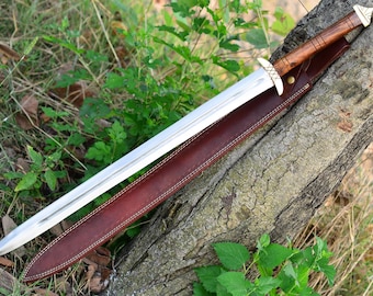 Handmade Damascus Steel Replica Sword: Wood & Brass Handle, 32 Inches