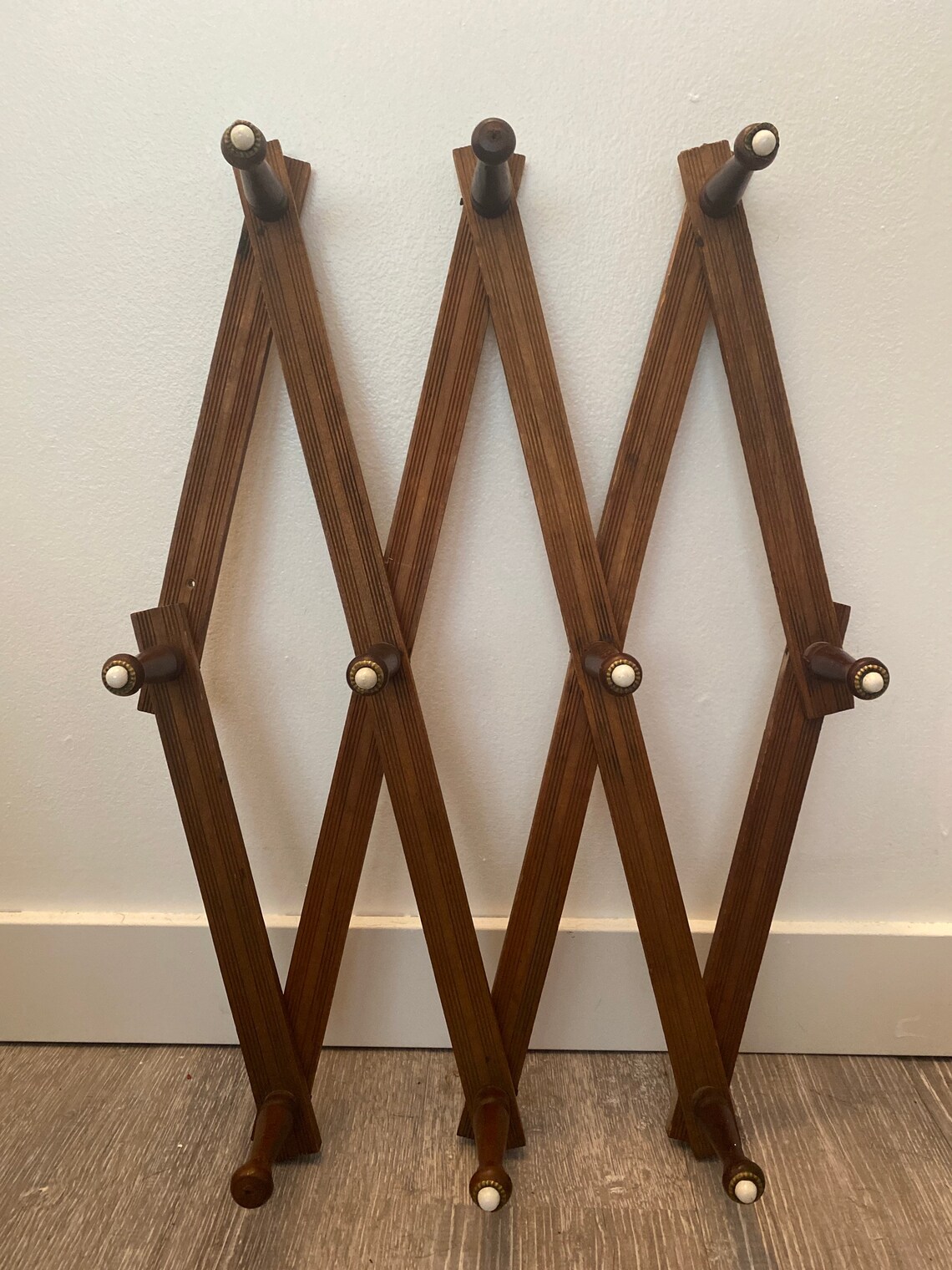 Vintage wooden accordion wall rack hanger large Etsy