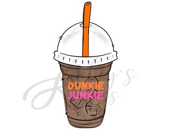 Dunkie Junkie Kaffee Download, Kaffee Aufkleber Design, digitaler Download, Dunkin Donuts, Iced Kaffee Junkie, PNG & JPG Dateien, Sublimation