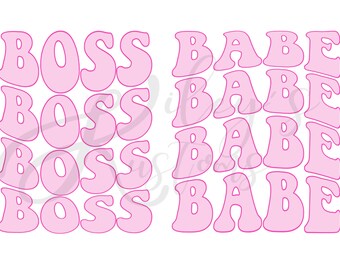 Boss Babe Wavy Pink Retro Digital File, PNG JPG & SVG