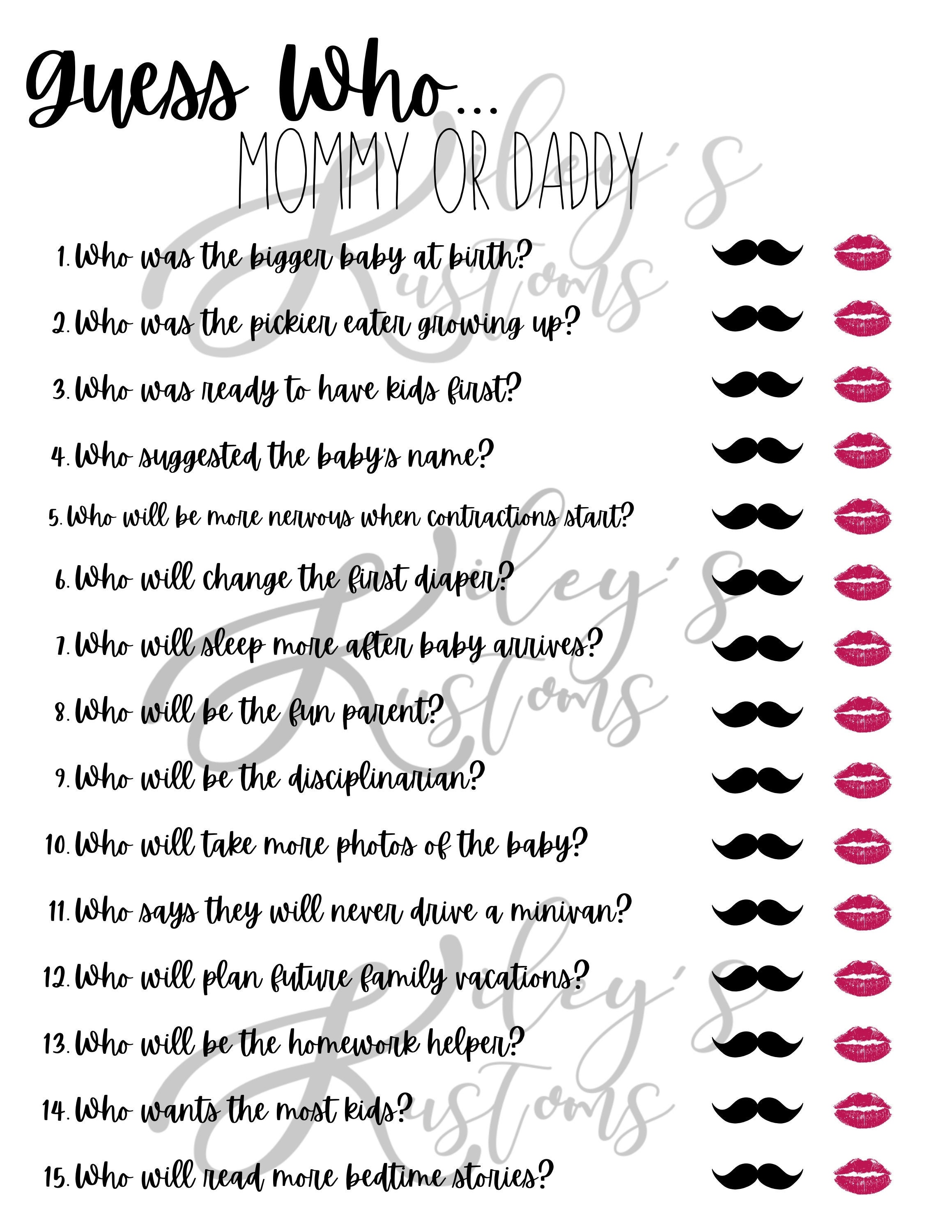 Guess Who Baby Shower Game, Baby Shower Games, PDF and JPG Files