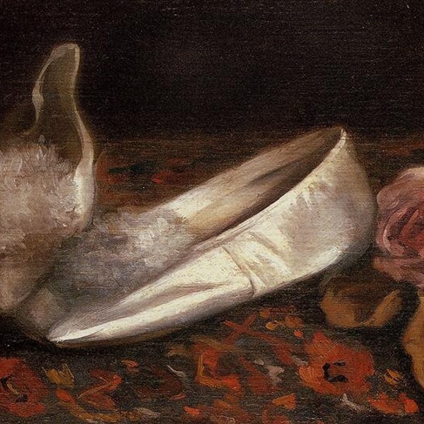 White Shoes" by Eva Gonzales, ca. 1880, Ballet Slippers, Still Life, Dance, Fashion, Pink Rose, Wall Art, Victorian, Fine Art Giclee Print