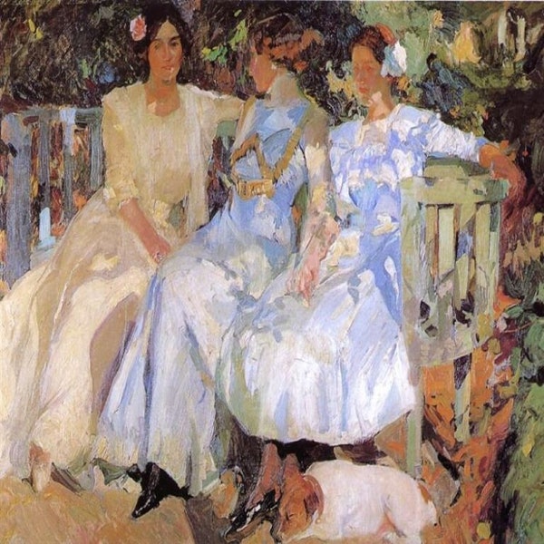 Joaquin Sorolla "My Wife and Daughters in the Garden" ca1910, Impressionism, Family Portrait, Women, Wall Art, Garden, Fine Art Giclee Print