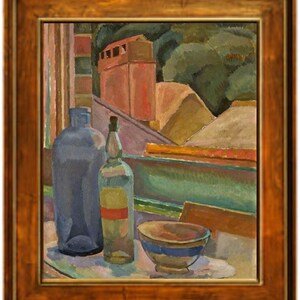 Vanessa Bell Window Still-Life ca 1915, Still Life Painting, Table and Wine Bottle, Wall Art, Window View Art Print, Fine Art Giclee Print image 3