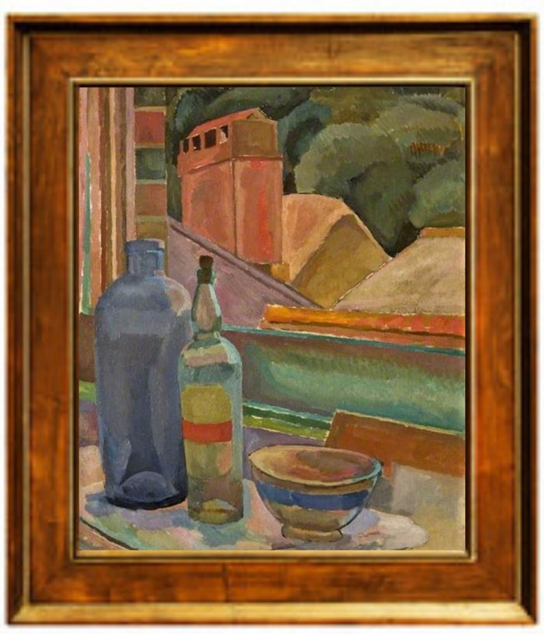 Vanessa Bell Window Still-Life ca 1915, Still Life Painting, Table and Wine Bottle, Wall Art, Window View Art Print, Fine Art Giclee Print image 3