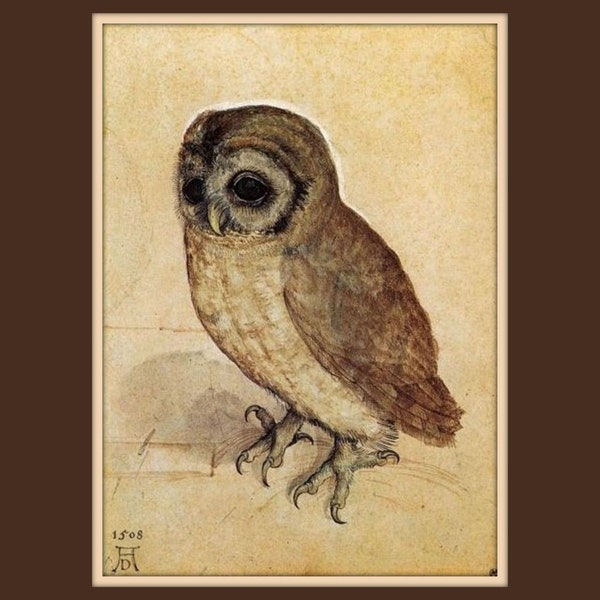 Owl Art Print by Albrecht Durer "The Little Owl" ca 1508, Owl Decor, Vintage Print, Animal Print, Nursery Art, Nature, Fine Art Giclee Print