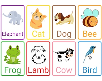 Dierenflitskaarten | Flitskaarten | Geheugenspel voor kleuters | Dierenflitskaarten voor kinderen | Leer dieren | Afdrukbaar | Gemakkelijk afdrukbaar