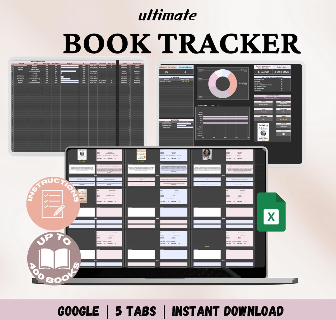 Ultimate Book Tracker on Google Sheets, Reading Journal Digital ...