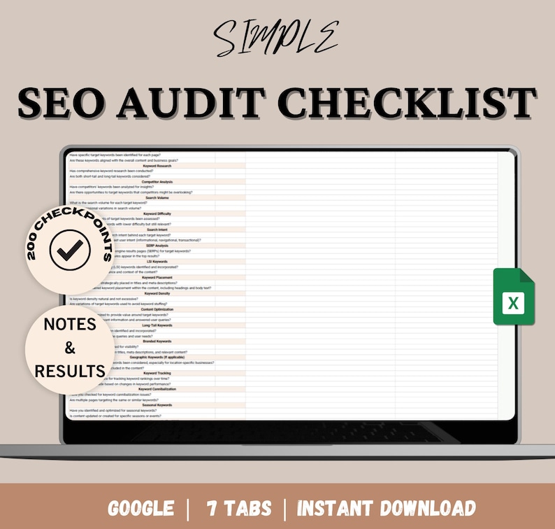 SEO Audit Checklist Template, SEO Checklist Spreadsheet image 1