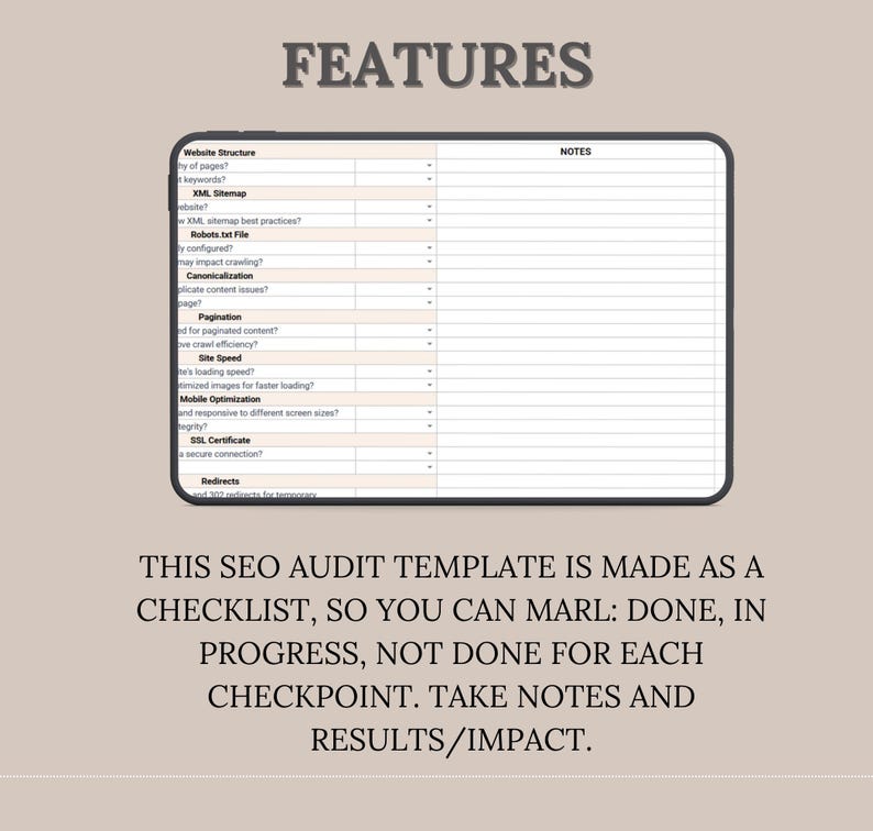 SEO Audit Checklist Template, SEO Checklist Spreadsheet image 4