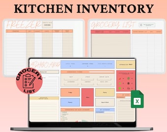 Kitchen Inventory Spreadsheet, Food Pantry Planner Digital Download