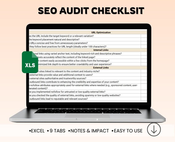 SEO Audit Checklist Template, Excel with Progress Tracking Digital Download