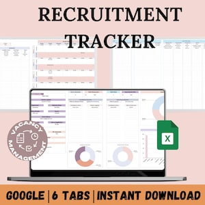 Recruitment Tracker Spreadsheet, Hiring Tracker, HR Recruitment Tracker, Candidate Database & Interview Calendar