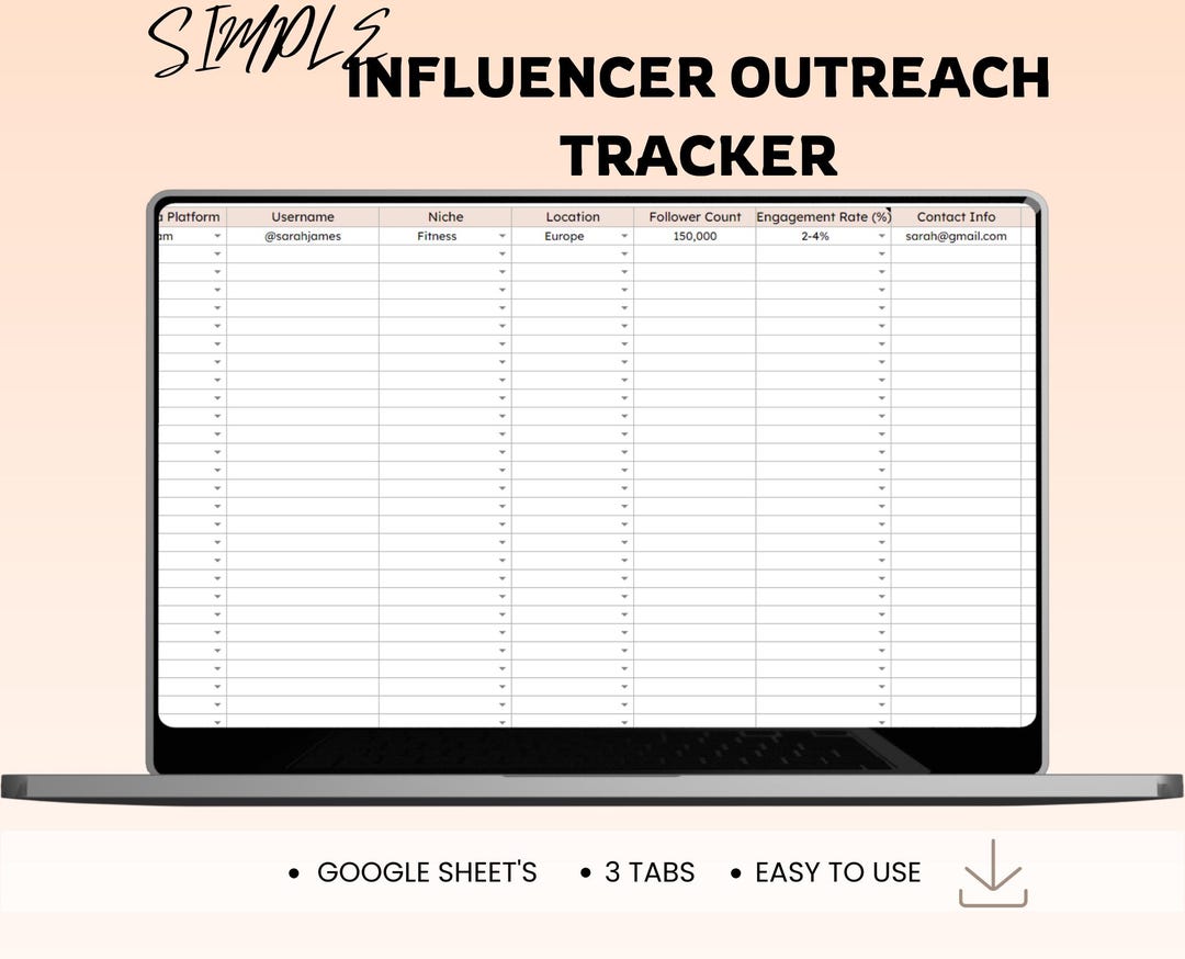 Influencer Outreach Tracker Spreadsheet, UGC Outreach, Marketing Brand