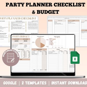Puede incluir: Una plantilla digital de lista de verificación y presupuesto para planificar fiestas en Google Sheets. La plantilla incluye secciones para la planificación previa al evento, la lista de invitados y las respuestas, la comida y la bebida, el entretenimiento y las actividades, la comunicación y la coordinación, la limpieza posterior al evento y una descripción general del presupuesto con un gráfico circular y un gráfico de barras. La plantilla está disponible para descarga instantánea.