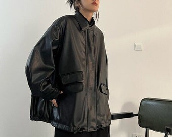 Gothic Loose Leather Jacket / Oversized Punk Jacket / Y2K - Etsy
