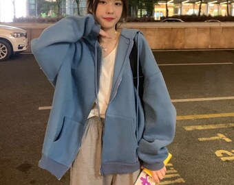 TM XueXian Womens Zip Up Long Sleeve Coat Long Oversized Hoodie Sweatshirt 