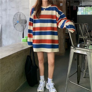 Striped Oversized Sweater Vintage Loose Longsleeve Korean - Etsy