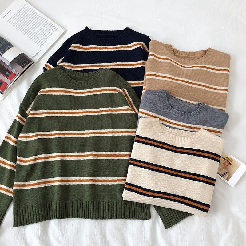 Vintage Striped Sweater / Aesthetic Oversized Jumper / Loose - Etsy