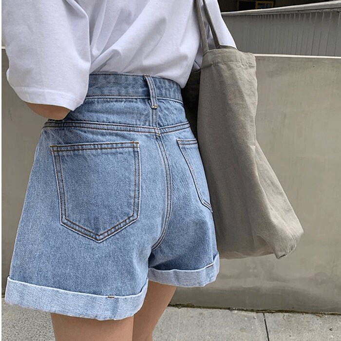 Loose Denim Shorts / Women High Waist 