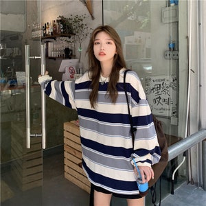 Striped Oversized Sweater Vintage Loose Longsleeve Korean - Etsy