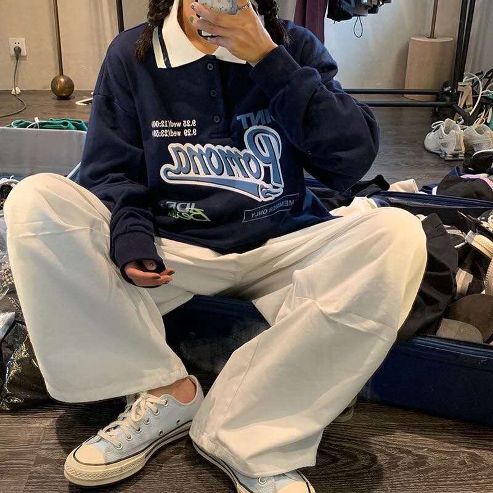 Oversized Polo Hoodie Women Loose Sweatshirt Korean Style Etsy