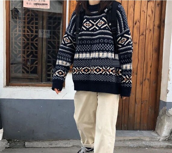 Grandpa Sweater Dark Academia Sweater Oversized Vintage - Etsy