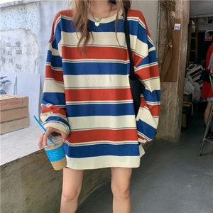 Striped Oversized Sweater Vintage Loose Longsleeve Korean - Etsy