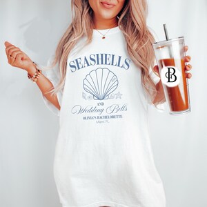 Seashells and Wedding Bells Bachelorette Comfort Colors® Shirt, Coastal Beach Bach Party, Personalized Bachelorette T-shirts, Custom Bach