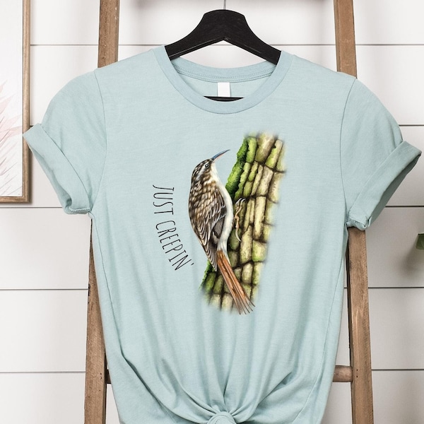 Brown Creeper just creepin', funny bird nerd t-shirt with hand-drawn watercolor illustration