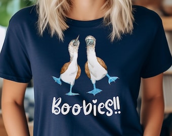 I love Boobies! Funny Blue-footed booby bird shirt with vintage watercolor illustration