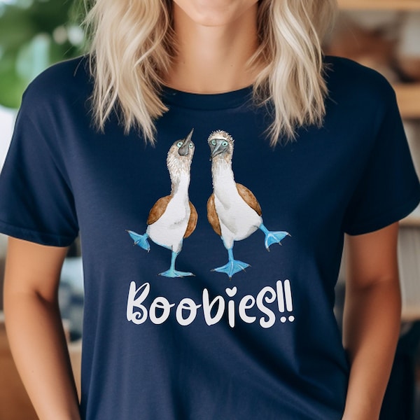 I love Boobies! Funny Blue-footed booby bird shirt with vintage watercolor illustration