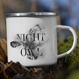 Eule Becher, Vogelbeobachter Becher Emaille, Nachteulen Becher, Vogelbeobachter Kaffeebecher, Vogelbeobachter Geschenk, Tierwelt Emaille Becher, Camping Becher