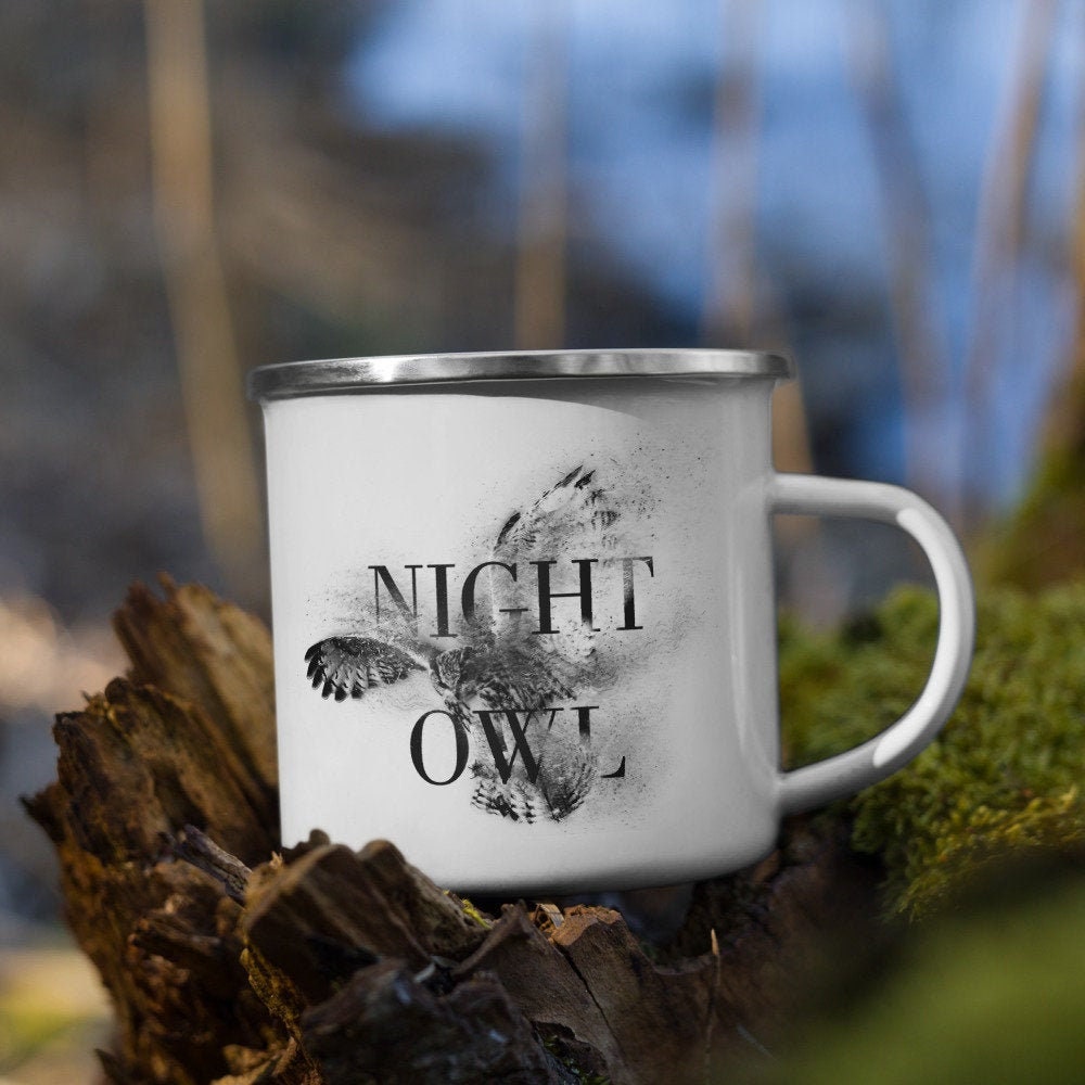 Enamel Owl Mug, Birdwatching Coffee Mug, Birder Gift