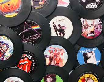 Set of 6, * Randomly Selected Set by Seller * Round Vinyl Record Coasters, Non-slip rubber at the back, Gift for Music Lovers,