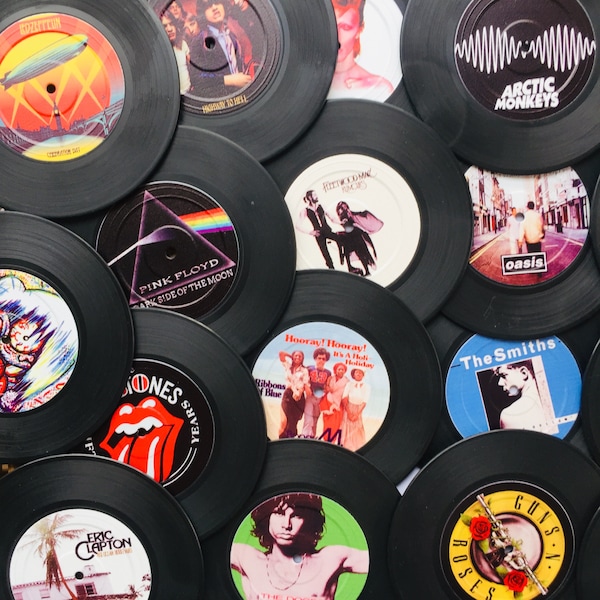 Set of 6, * Randomly Selected Set by Seller * Round Vinyl Record Coasters, Non-slip rubber at the back, Gift for Music Lovers,