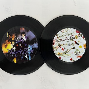 Set of 2 - Purple Rain Vinyl Retro Record Coasters Set - Gift for Music Lovers -Independence Day