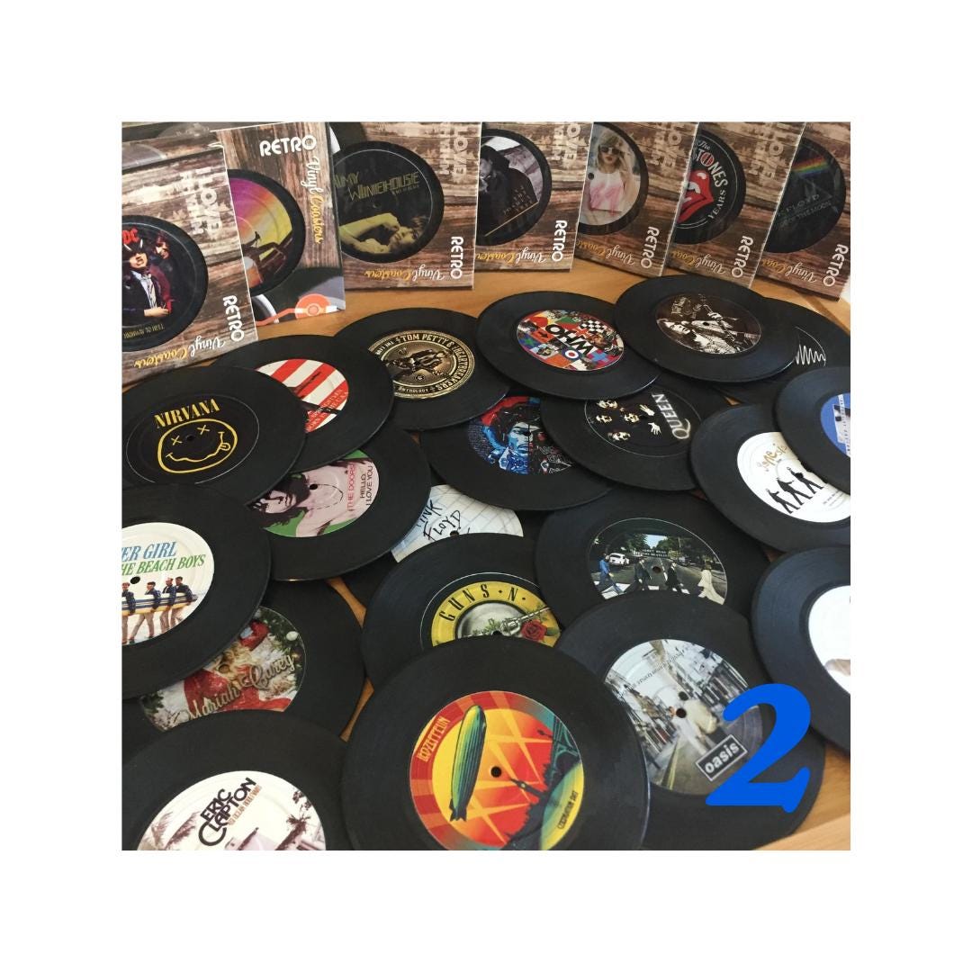 2nd List - Vintage Look Record Coasters - Christmas Gift, Birthday Gift, Housewarming Gift, Party Favor, Unique Music Gift!