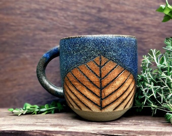 Handmade Ceramic Blue Leaf Cup
