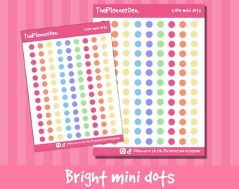 Bright coloured mini dots, circular stickers, dot stickers, natural colour stickers, functional stickers, sticker sheet.