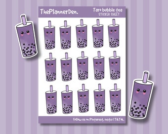 Boba Stickers - CUTE bubble tea STICKERS –  Kawaii Stickers – Tumbler Stickers – Sticker Sheet – Planner Stickers – Bullet Journal Stickers.