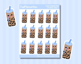 Boba Stickers - CUTE bubble tea STICKERS –  Kawaii Stickers – Tumbler Stickers – Sticker Sheet – Planner Stickers – Bullet Journal Stickers.