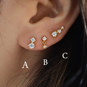 Goujons délicats en argent sterling plaqué or 18 carats résistant à l'eau, clous pendants, clous de cartilage, grimpeur d'oreille, prêt à offrir